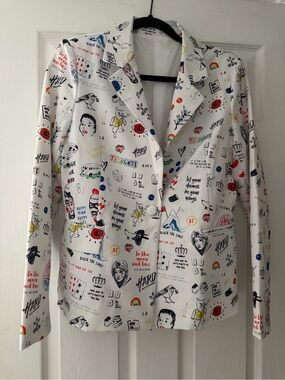 White Graphic Print Blazer